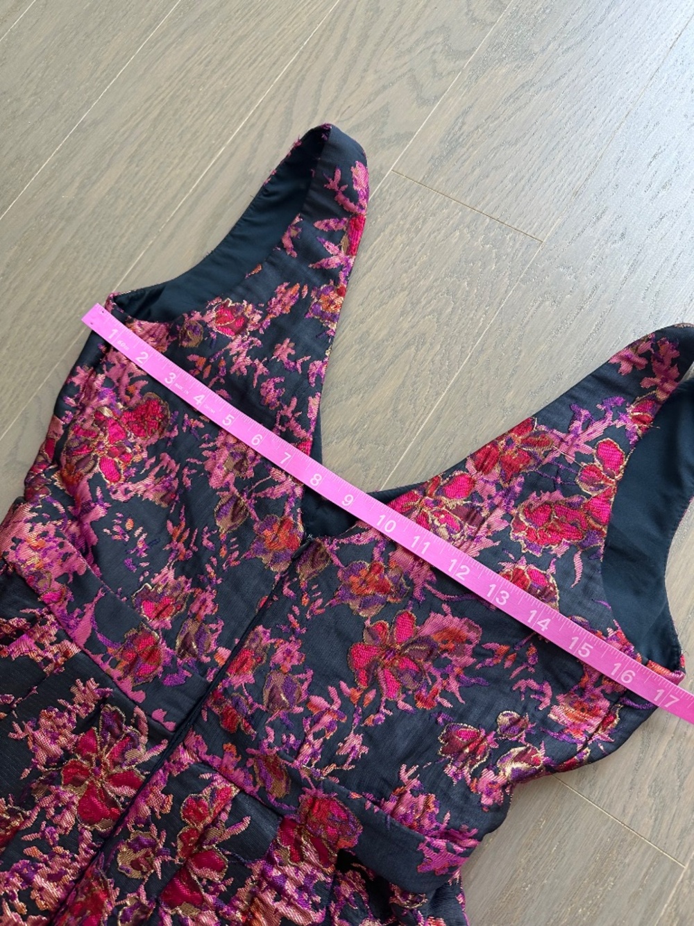 Badgley Mischka Pink Floral Jacquard Brocade Gown Maxi Dress Plunge - Size 2 - Picture 9 of 10